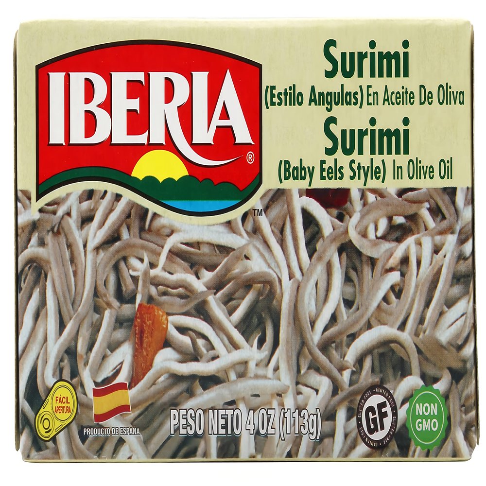 Iberia Baby Eels in Olive Oil, 4 oz Surimi Style Angulas