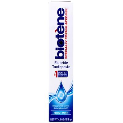Biotene Fluoride Toothpaste for Dry Mouth Symptoms, Bad Breath Treatment and Cavity Prevention, Fresh Mint - 4.3 oz