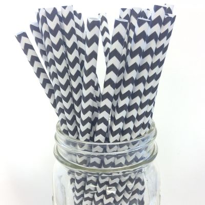 Black Chevron Zigzag Stripe Paper Drinking Straws 50ct