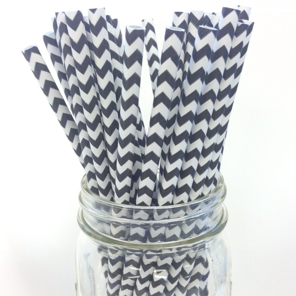Black Chevron Zigzag Stripe Paper Drinking Straws 50ct