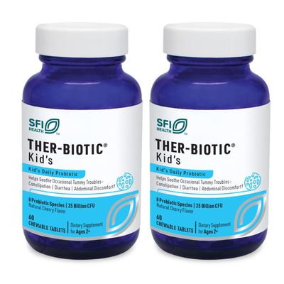 Klaire Labs SFI Health Ther-Biotic Kids Chewable Probiotic - GI Health + Immune Support for Kids - Chewable 25b CFU Lactobacillus + Bifidobacterium - Hypoallergenic, Dairy-Free (60 Tablets / 2 Pack)