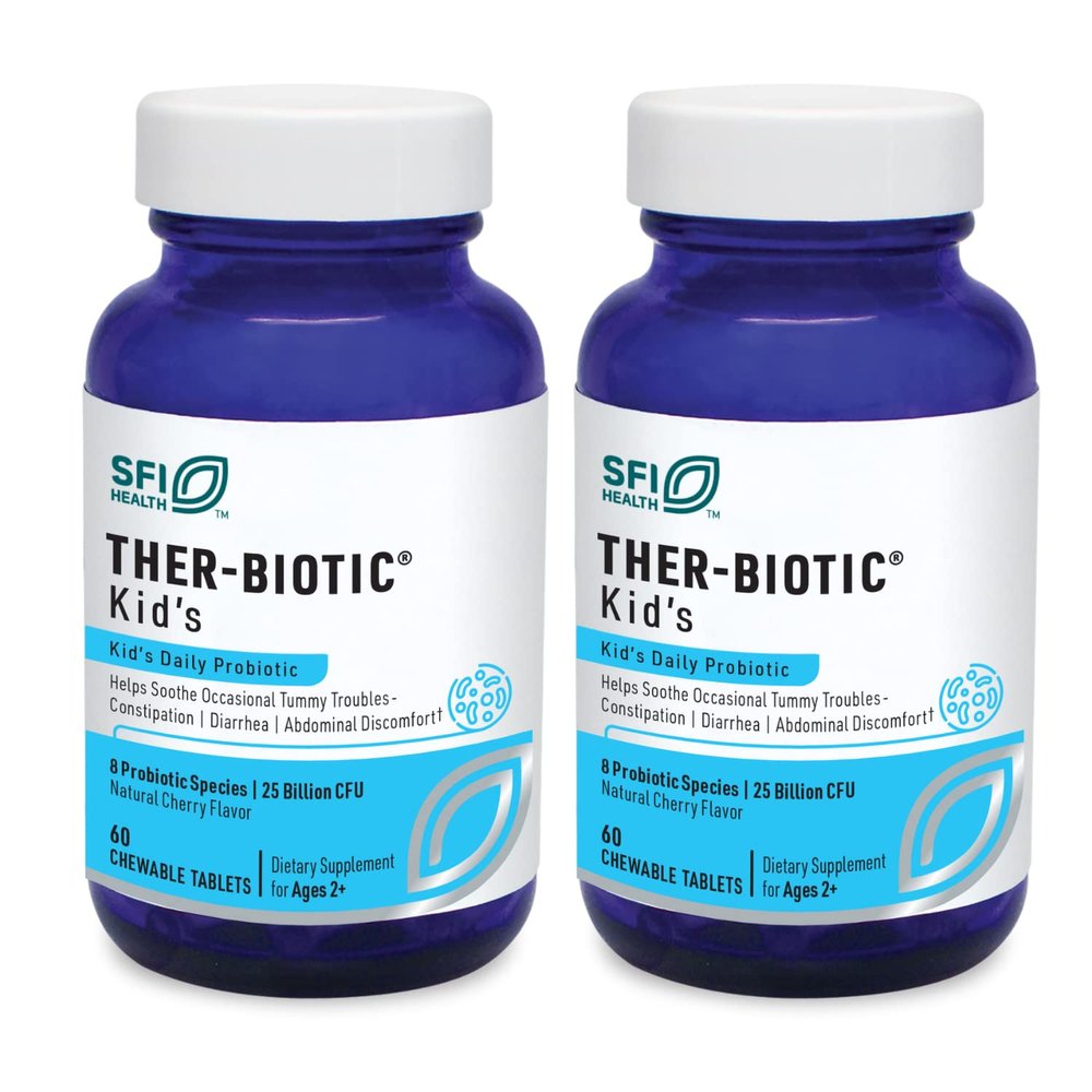 Klaire Labs SFI Health Ther-Biotic Kids Chewable Probiotic - GI Health + Immune Support for Kids - Chewable 25b CFU Lactobacillus + Bifidobacterium - Hypoallergenic, Dairy-Free (60 Tablets / 2 Pack)