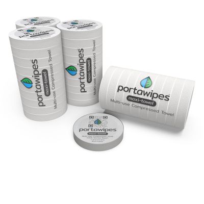 Portawipes Maxi-Towel | 40 Towel Pack | Individually Wrapped | Compressed | Tablet Cloth Wipes | Large, Soft & Odor-free
