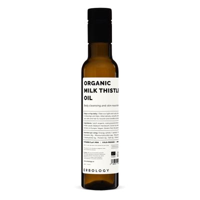 Erbology Organic Milk Thistle Oil 8.5 fl oz - Cold-Pressed - High in Vitamin E - Detoxifying - Straight from Farm - Non GMO - No Additives or Preservatives - Recyclable Glass Bottle