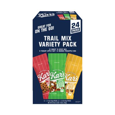 Kars Nuts Variety Pack Trail Mix Snacks -Yogurt Apple Nut, Mango Pineapple Mix, Sweet N Spicy  Grab & Go Bags, Individual Snack Packs (Pack of 24), Gluten-Free Trail Mix Snack
