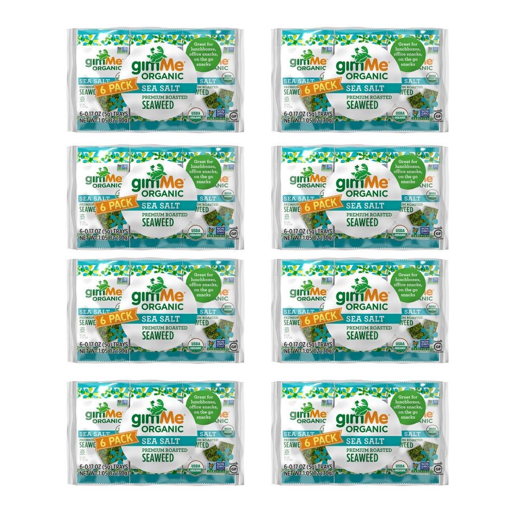 Gimme Seaweed Organic Roasted Seaweed - Sea Salt - 48 Count - Keto, Vegan, Gluten Free - Great Source of Iodine and Omega 3s - Healthy On-The-Go Snack for Kids & Adults