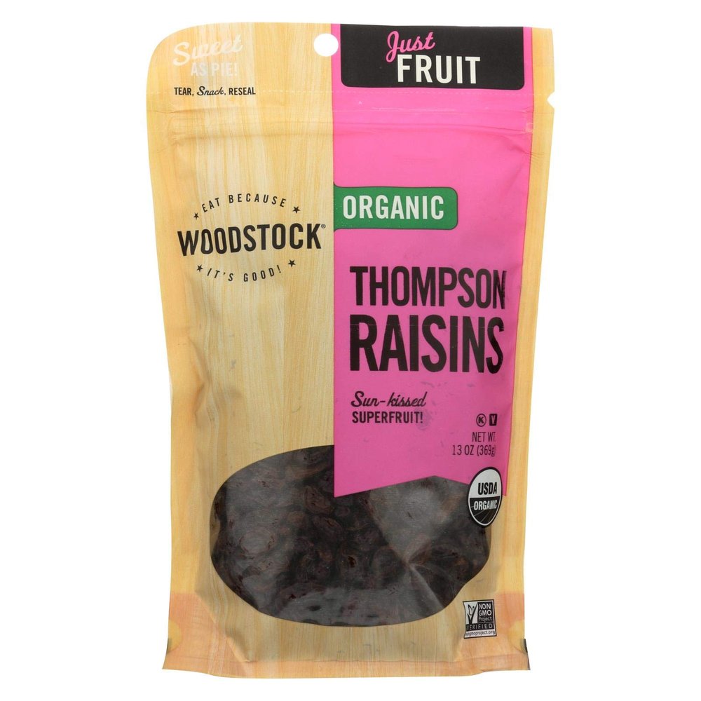 Woodstock Fruit - Organic - Raisins - Thompson - 13 oz - case of 8 - 95%+ Organic - Vegan