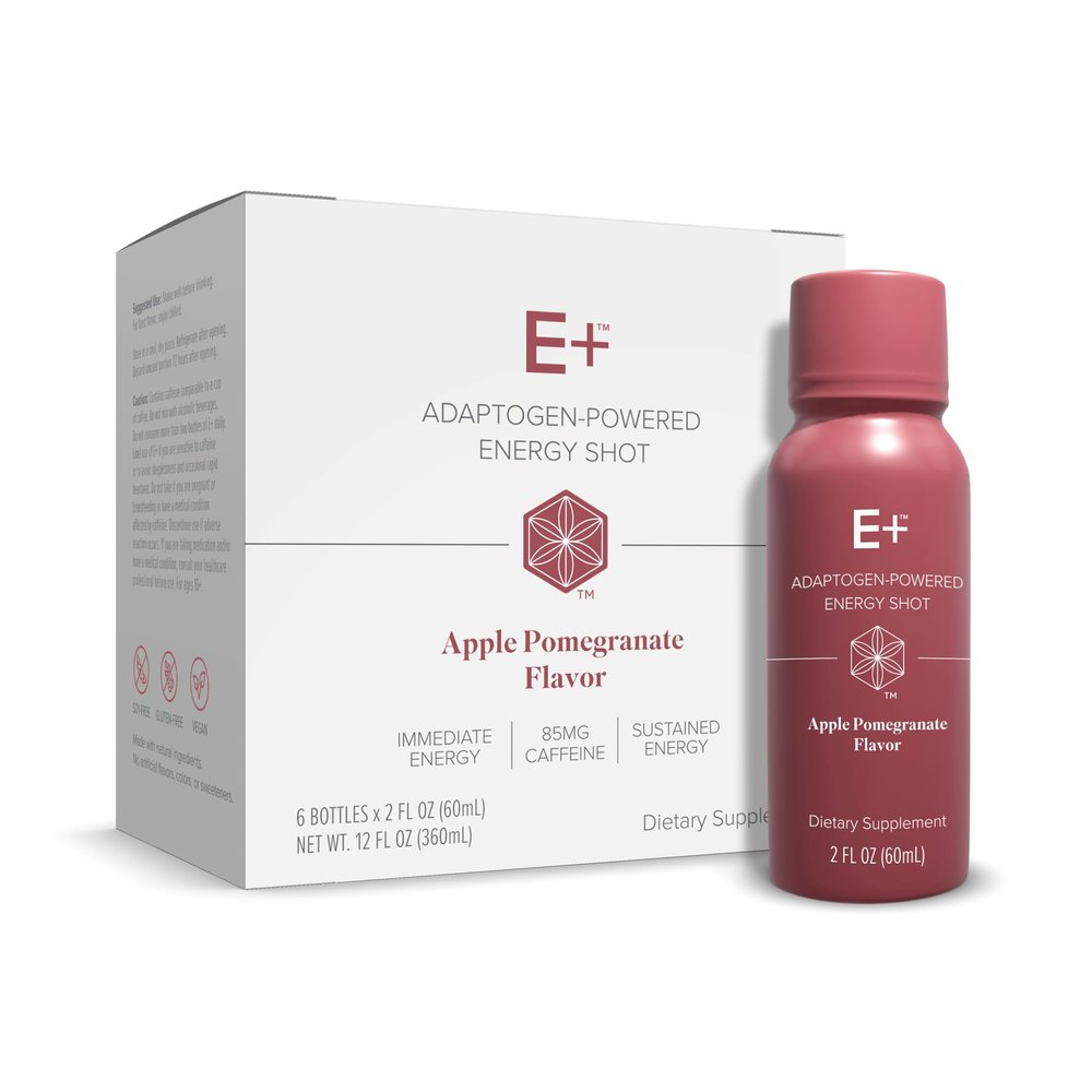 Isagenix E+ - Liquid Energy Shot with Plant-Based Caffeine & Adaptogenic Botanical Blend - Support Endurance with Flavored Energy Shot - Apple Pomegranate - 2 Oz Bottles (6 Pack)