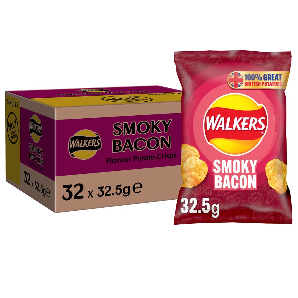 Walkers Smoky Bacon Crisps Box, 32.5 G (Case Of 32)