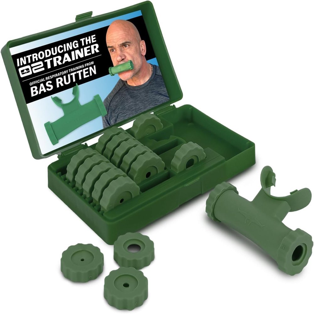 Bas Rutten O2Trainer: Breathing Muscle Training Device  Lung Power & Endurance Tool for Athletes, Singers & High-Altitude Performance  Diaphragmatic Respiratory Trainer  16 Resistance Caps  Green