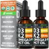 (2 Pack) Organic Vitamin D3 K2 Drops with MCT Oil Omega 3, 5000 IU, Maximum Strength Vitamin D Liquid, No Fillers, Non-GMO Liquid D3 for Faster Absorption and Immune Support (Unflavored, 2 Fl Oz) view 1