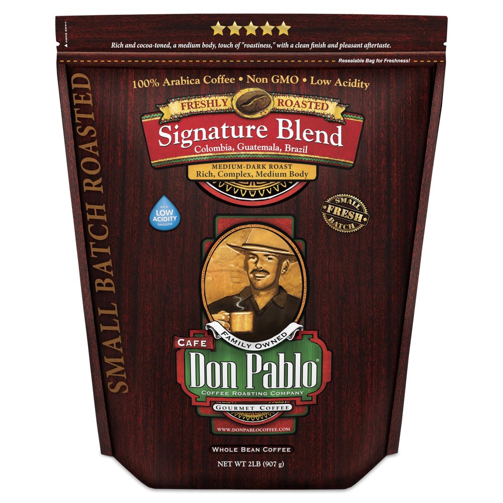 Don Pablo Gourmet Coffee - Signature Blend - Medium Dark Roast - Whole Bean Coffee - 100% Arabica Beans - Low Acidity and Non-GMO (2 Pound, Original)