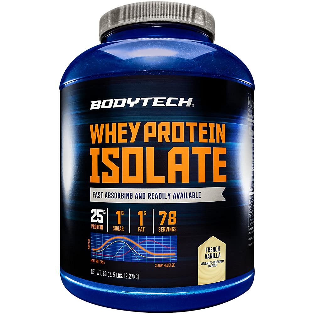 BODYTECH Whey Protein Isolate Powder - 25g Protein per Serving with BCAAs - Fast-Absorbing for Muscle Growth & Recovery - Vanilla (5 lb, 71 Servings)