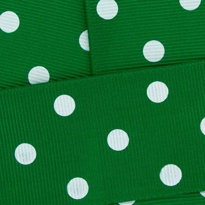 1.5" Grosgrain Ribbon White Dots 580 Emerald 25yd