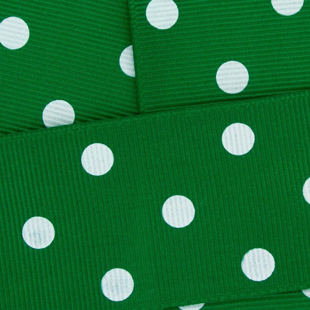 1.5" Grosgrain Ribbon White Dots 580 Emerald 25yd