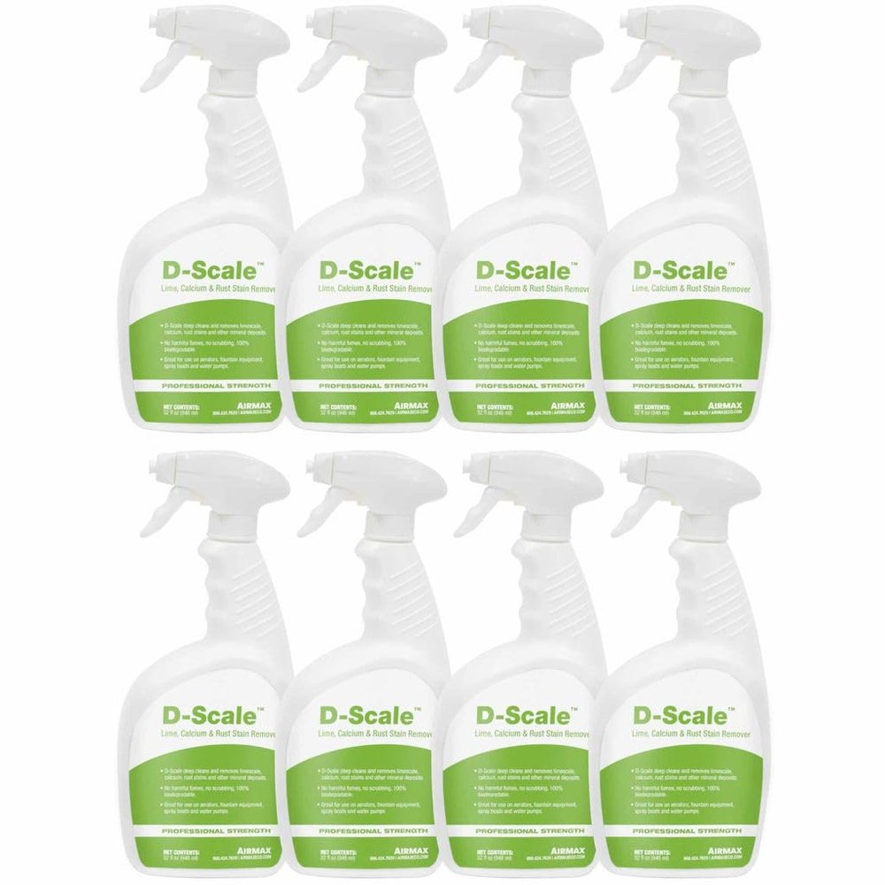 Airmax D-Scale Fountain & Aeration Cleaner for Pond & Lake Equipment, Remove Limescale, Calcium & Rust Stain, Aquatic Safe Cleaning Treatment, 32 ounce Sprayer, Case of 8