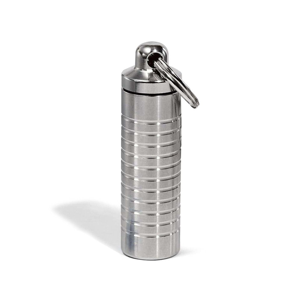 Cielo Pill Holders - Slim Single Chamber Keychain Pill Holder, Stainless Steel Pill Keychain Container, Waterproof Pill Case, Compact with Customizable Chambers, Stores 9 Aspirin-Sized Tablets
