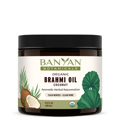 Banyan Botanicals Brahmi Oil in Coconut Base  Organic Ayurvedic Massage Oil with Gotu Kola and Bacopa  Calming Massage Oil for Focus & Relaxation  14.5 oz NonGMO Sustainably Sourced Abhyanga Oil