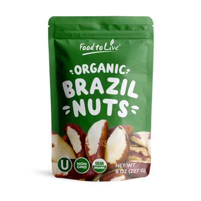 Food to Live - Organic Brazil Nuts, 8 Ounces  Non-GMO, Raw, Whole, No Shell, Unsalted, Kosher, Vegan, Keto, Paleo Friendly, Bulk, Rich in Selenium