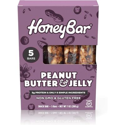 HoneyBar Snack Bar, Peanut Butter & Jelly, Gluten-Free, Non-GMO, Vegetarian, 1.4 oz bar, 5 count