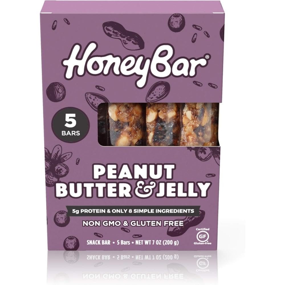 HoneyBar Snack Bar, Peanut Butter & Jelly, Gluten-Free, Non-GMO, Vegetarian, 1.4 oz bar, 5 count