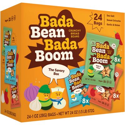 Enlightened Bada Bean Bada Boom Roasted Fava Beans, Dried Broad Beans - 110 Calories, 4g Fiber, 6g Plant-Based Protein, Gluten-Free, Vegan, Plant Based Snacks - 1 Ounce (Pack of 24)