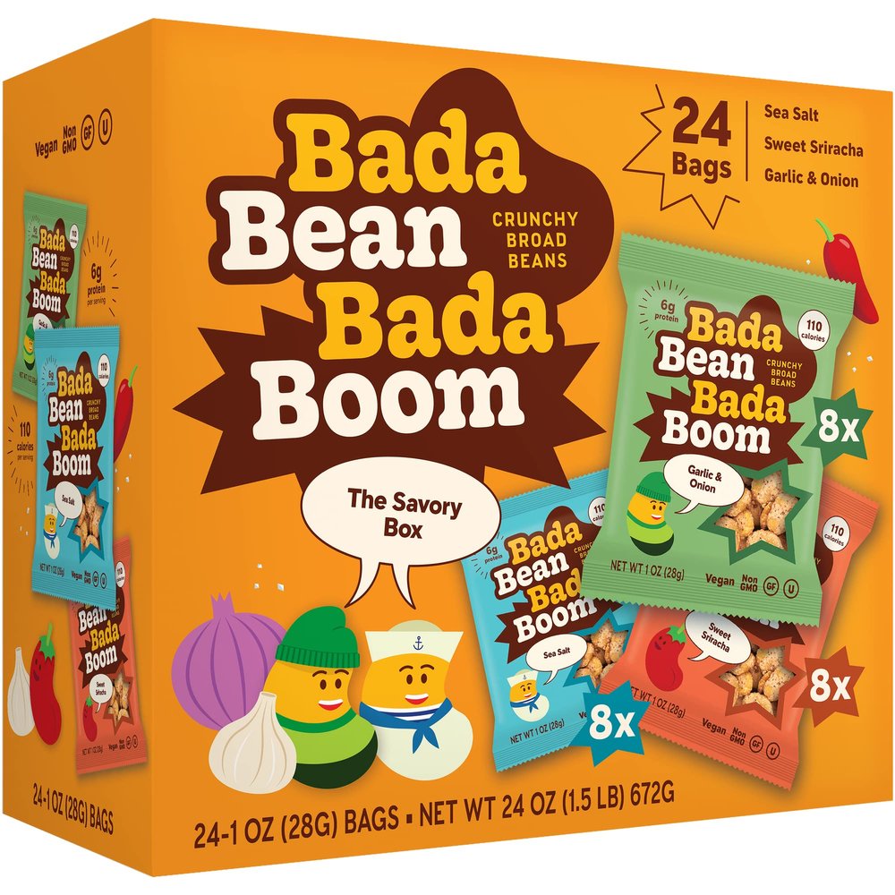 Enlightened Bada Bean Bada Boom Roasted Fava Beans, Dried Broad Beans - 110 Calories, 4g Fiber, 6g Plant-Based Protein, Gluten-Free, Vegan, Plant Based Snacks - 1 Ounce (Pack of 24)