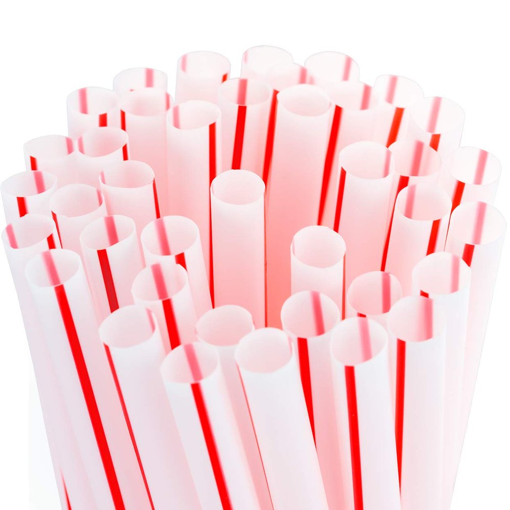 Retro, Extra Sturdy Sanitary Plastic Straws 600pk. BPA-Free, Individually Wrapped Red and White Striped Jumbo Disposable 7.75 Inch Drinking Straw. Best for Milkshakes, Smoothies, and Thick Drinks.