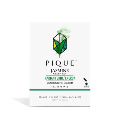 Pique Organic Jasmine Green Tea Crystals - Vitalizing Antioxidants for Immune Support, Radiant Skin, Calm Energy, Fresh Aroma Jasmine Petals - 14 Single Serve Sticks (Pack of 1)