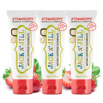 Jack N' Jill Natural Toddler Toothpaste - Fluoride Free Training Toothpaste for Toddlers 1-3, 40% Xylitol, BPA Free - Strawberry, 1.76 oz (Pack of 3)