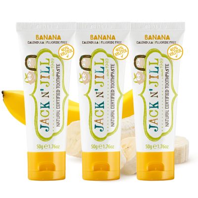 Jack N' Jill Natural Toddler Toothpaste - Fluoride Free Training Toothpaste for Toddlers 1-3, 40% Xylitol, BPA Free - Banana, 1.76 oz (Pack of 3)