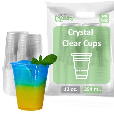 Clear Plastic Disposable Pet Cups | 12 oz Cups, 200 Pack | Crystal Clear PET Cup | Cold Smoothie | Iced Coffee Go Cups | Ideal for Coffee, Parfait, Juice, Soda, Cocktail, Party Cups (12oz, 200 count)