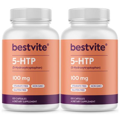BESTVITE 5-HTP 100mg (240 Capsules) (120 x 2) - No Stearates - No Flow Agents - Non GMO - Gluten Free