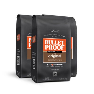 Bulletproof Original Medium Roast Ground Coffee, 100% Arabica Coffee, Tested for Toxins, Clean Coffee Sustainably Sourced, 12 Ounces (3 Pack)