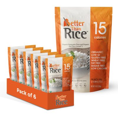 Better Than Pasta Organic Shirataki Rice USDA Organic, Zero Net Carbs, Keto & Diabetic Friendly, Gluten-Free, Wheat-Free, Low-Calorie, Plant-Based, Non-GMO, No Odor, Ready-to-Eat Konjac Noodles 14oz (Pack of 6)