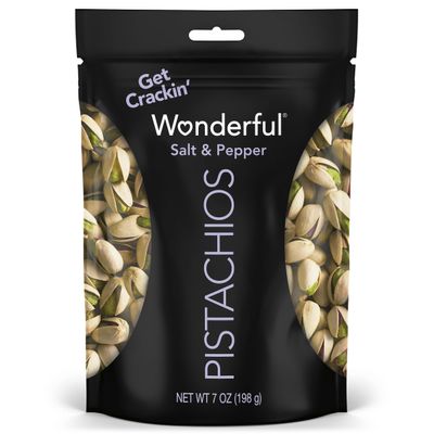 Wonderful Pistachios In Shell, Salt & Pepper, 7 Ounce Resealable Bag, Healthy Snack, Protein Snack, Pantry Staple