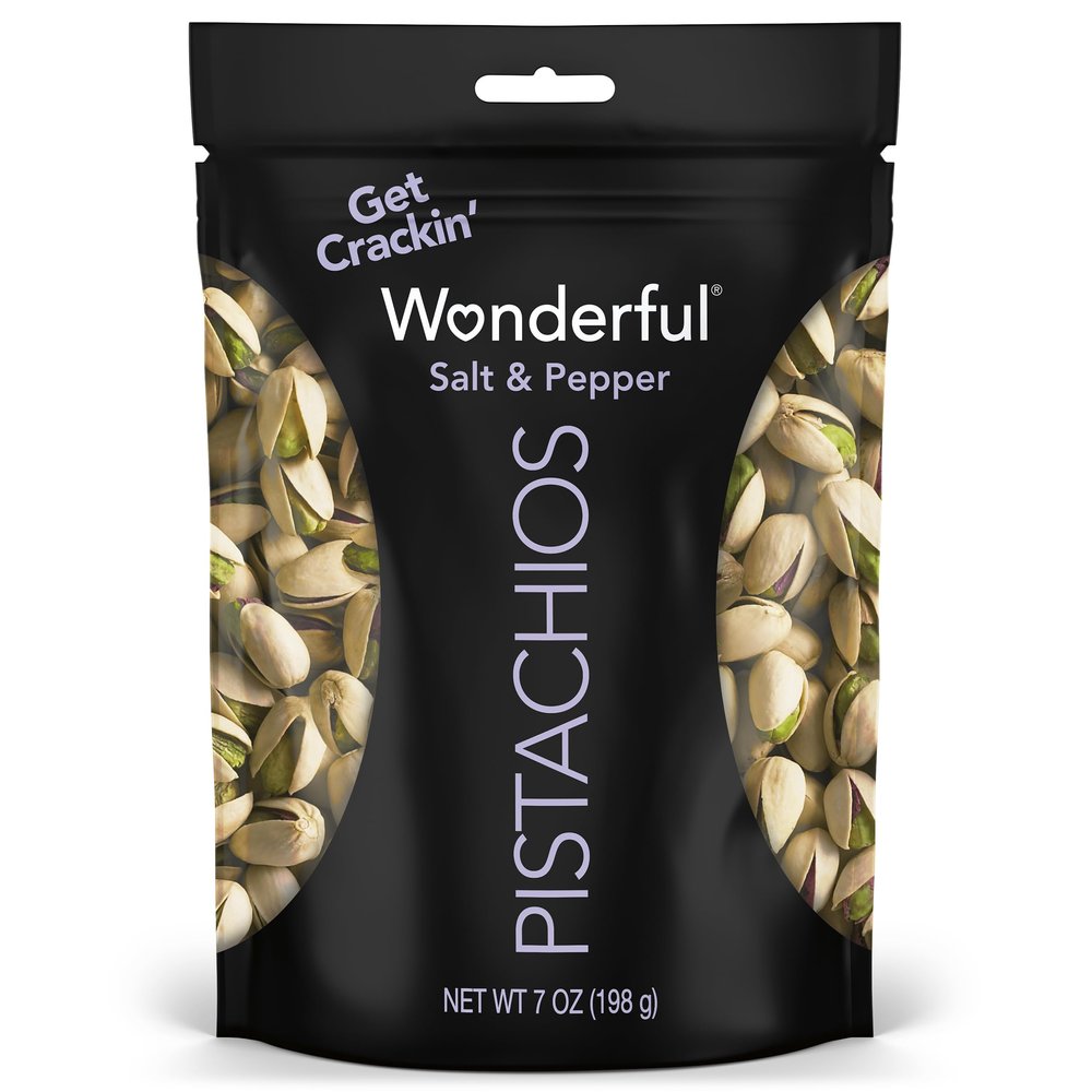 Wonderful Pistachios In Shell, Salt & Pepper, 7 Ounce Resealable Bag, Healthy Snack, Protein Snack, Pantry Staple