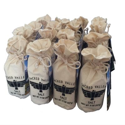 16 Pack - SACRED VALLEY SALT from Maras, Peru - Small Grain Finishing Salt in Handmade Reusable Canvas Pouch - 8 Ounce
