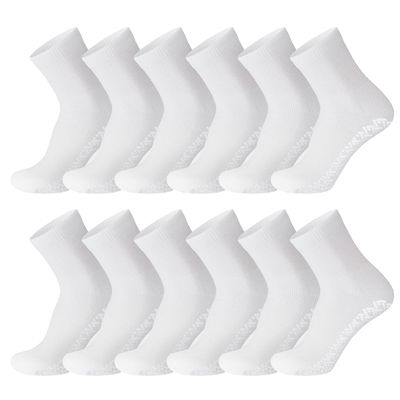 12 Pairs of Non-Skid Diabetic Cotton Quarter Socks with Non Binding Top (White, 13-15)