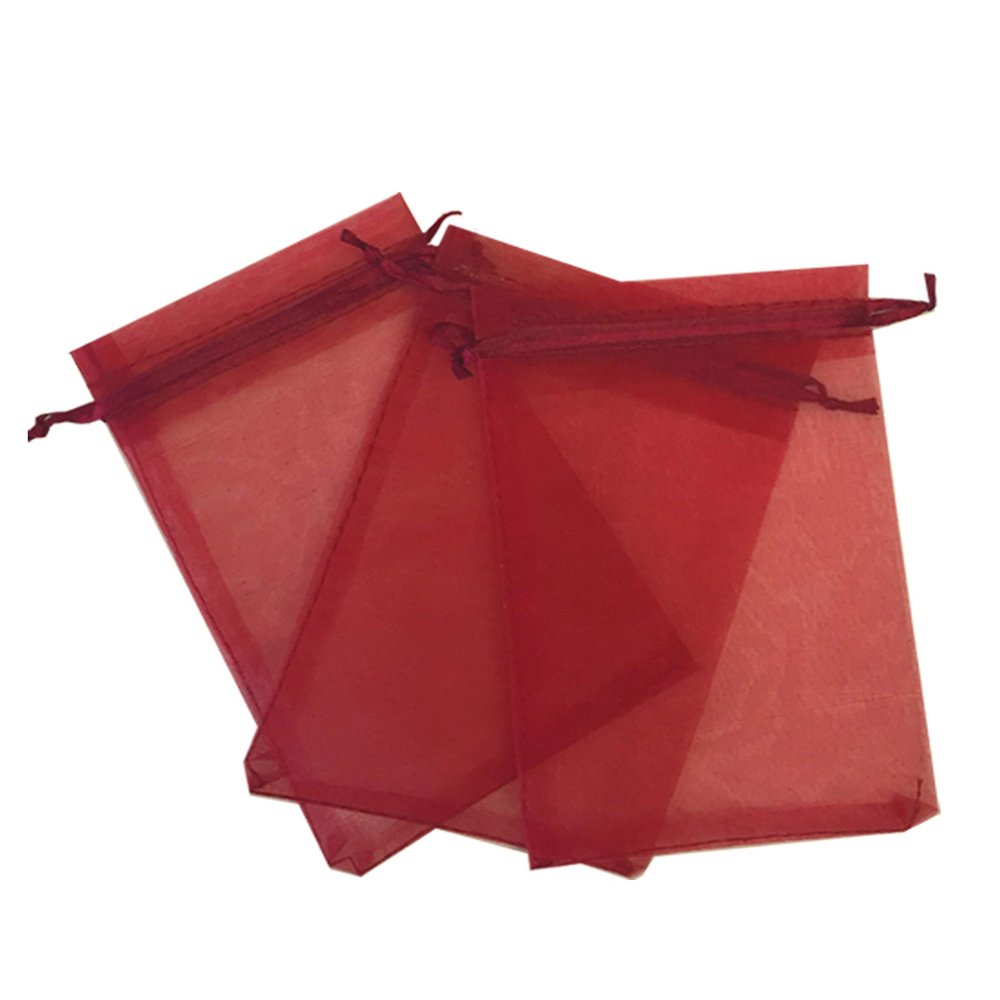 100 Pcs Burgundy 5x7 Sheer Drawstring Organza Jewelry Pouches - Wedding Party Favor Gift Bags, Candy Bags [Kyezi Design and Craft]
