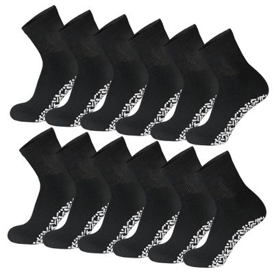 12 Pairs of Non-Skid Diabetic Cotton Quarter Socks with Non Binding Top (Black, 10-13)