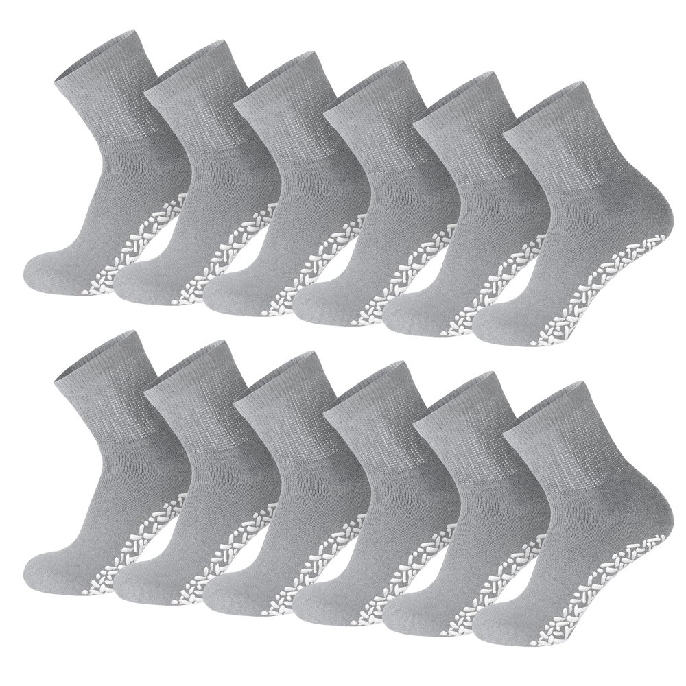 12 Pairs of Non-Skid Diabetic Cotton Quarter Socks with Non Binding Top (Grey, 13-15)