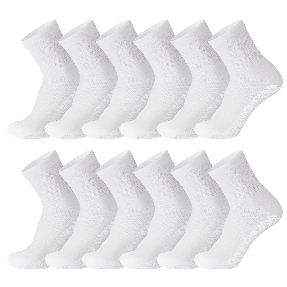 12 Pairs of Non-Skid Diabetic Cotton Quarter Socks with Non Binding Top (White, 9-11)