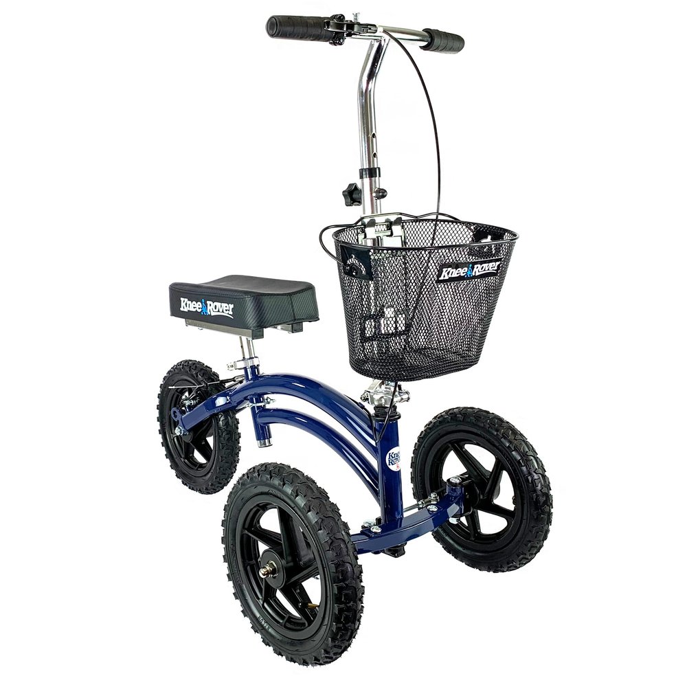 KneeRover Original Steerable All Terrain Knee Scooter Heavy Duty Foldable Knee Walker & Mobility Aid for Adults with Adjustable Handlebar and Large Wheels (Blue)
