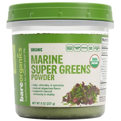 BareOrganics Marine Super Greens Powder USDA Organic, Vegan, Gluten-Free, Non-GMO, BPA-Free, Superfood Powder with Organic Kelp, Spirulina & Chlorella - 8 oz