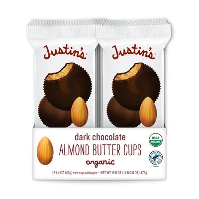 Justin's Organic Almond Butter Cups, Dark Chocolate, Rainforest Alliance Certified Cocoa, Gluten-free, Responsibly Sourced, 1.4 Ounce (Pack of 12)