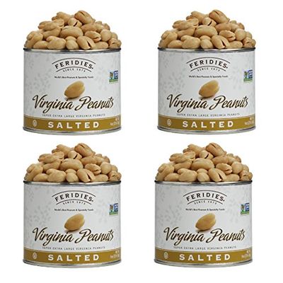 FERIDIES Virginia Salted Extra Large Peanuts Cooked in Pure Peanut Oil the Peanut Choice 9 Ounce (Pack of 4)