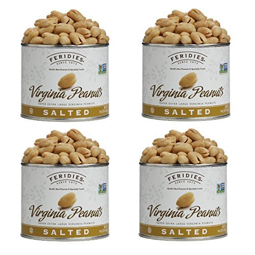 FERIDIES Virginia Salted Extra Large Peanuts Cooked in Pure Peanut Oil the Peanut Choice 9 Ounce (Pack of 4)