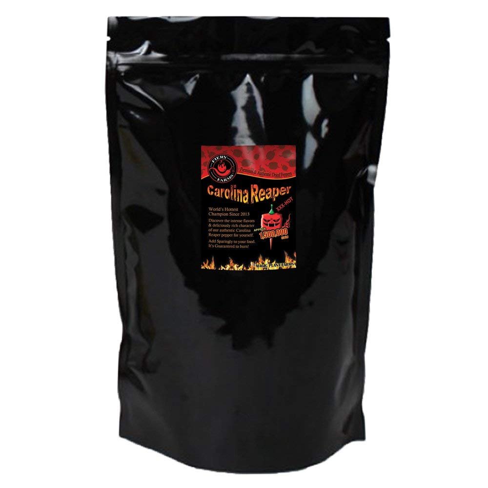 Fiery Farms Carolina Reaper Pods - 8 oz - 1.5M to 2M SHUs Extremely Hot Red Chili Pepper Dried Whole Pods, Pure, No Additives