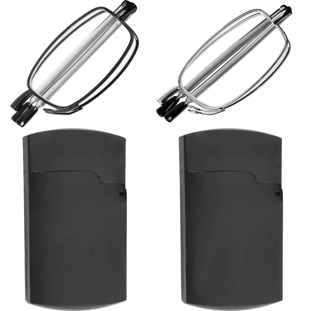 Success Eyewear Reading Glasses 2 Pair Black and Gunmetal Readers Compact Folding Glasses for Reading for Men and Women Case Included Bundle: Set of Black and Gunmetal With 2 Cases 2.5